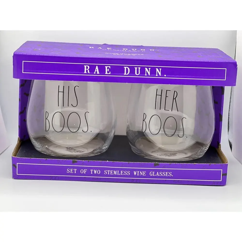 Rae Dunn His Boos Her Boos Wine Glass Set